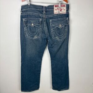 True Religion Bobby Jeans Mens 38 Blue Denim Straight Leg Button Fly USA Made